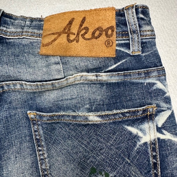 Akoo Other - AKOO Slim Fit Jeans Mens 30 Blue Acid Wash Paint Splatter Streetwear Denim
